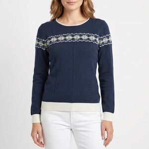 Elliza Donatein Navy Blue Cotton Fair Isle Crew Neck Sweater Mens Size M